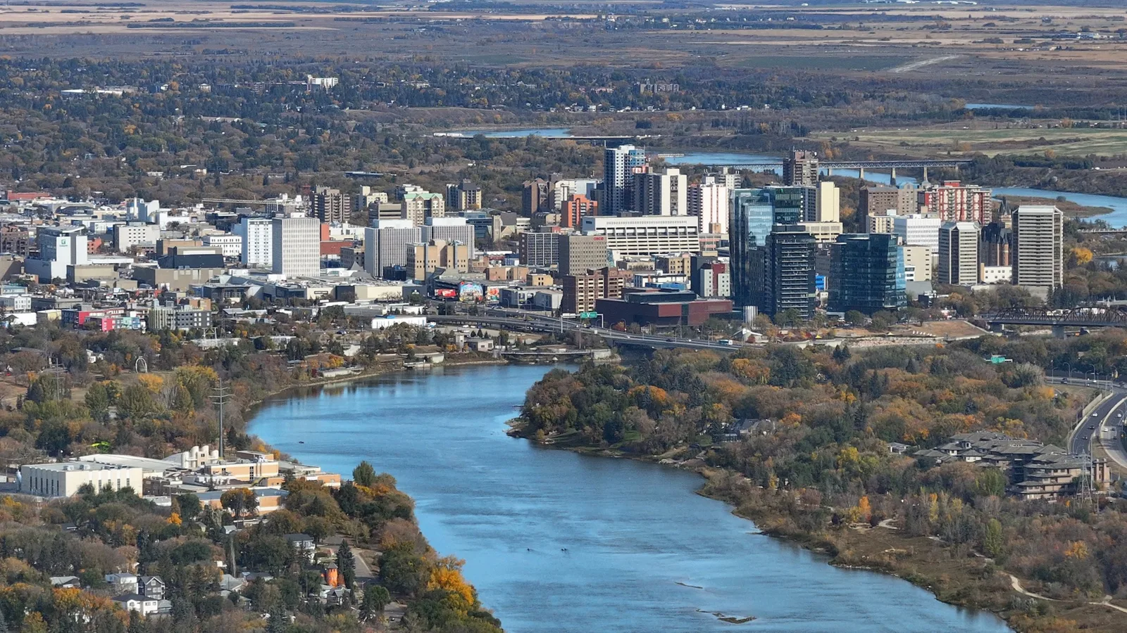Aerial view of the Saskatoon skyline and the South Saskatchewan River. File photo: generic city view, not the scene of the investigation.
